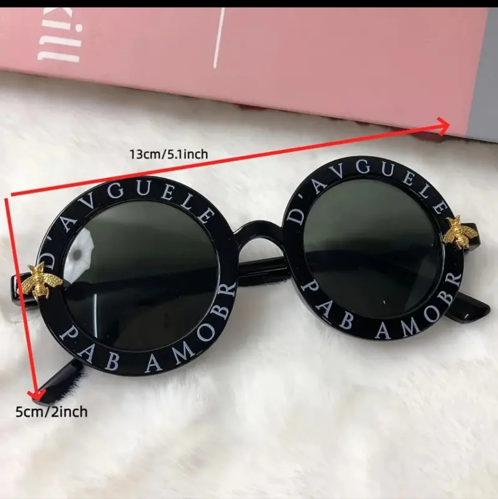 Pink French inspired rainbow mirrored sunglasses. Gold bee accents. Or g…